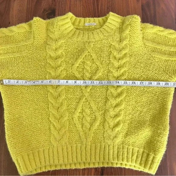 Mother The Wide Sleeve Jumper Crop Highlighter Yellow Cable-Knit Sweater XS - Picture 11 of 12